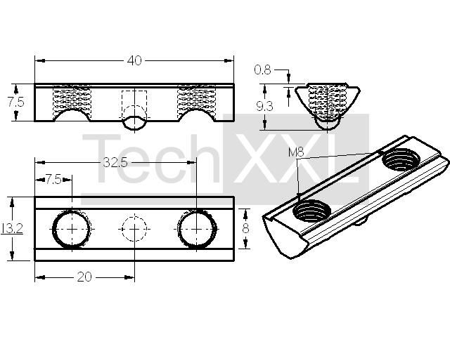 Écrou Autobloquant M8 Inox 316 pour Collier 1/2 Coquille Ø 50 à 80