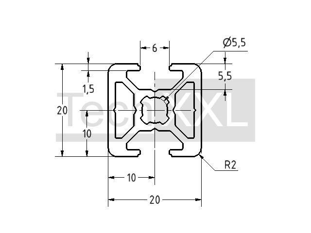 ▷ Profilé aluminium 20x20 Type B rainure 6